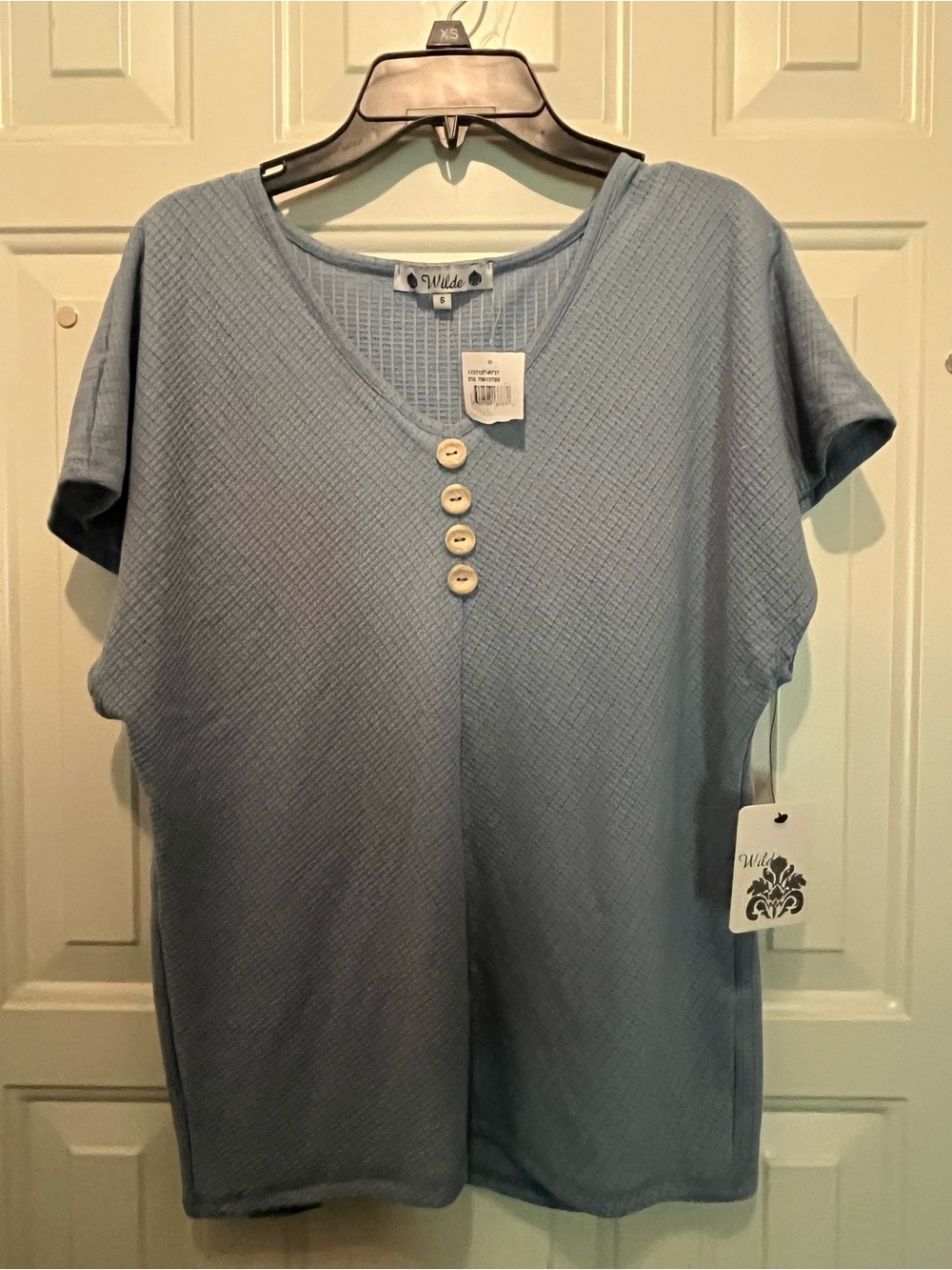 Wilde Light Blue Dolman Short Sleeve Henley Top